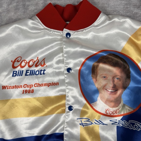 Vtg Bill Elliott Jacket Men's Large White Satin Coors Racing 1989 Winston Cup - Picture 2 of 9